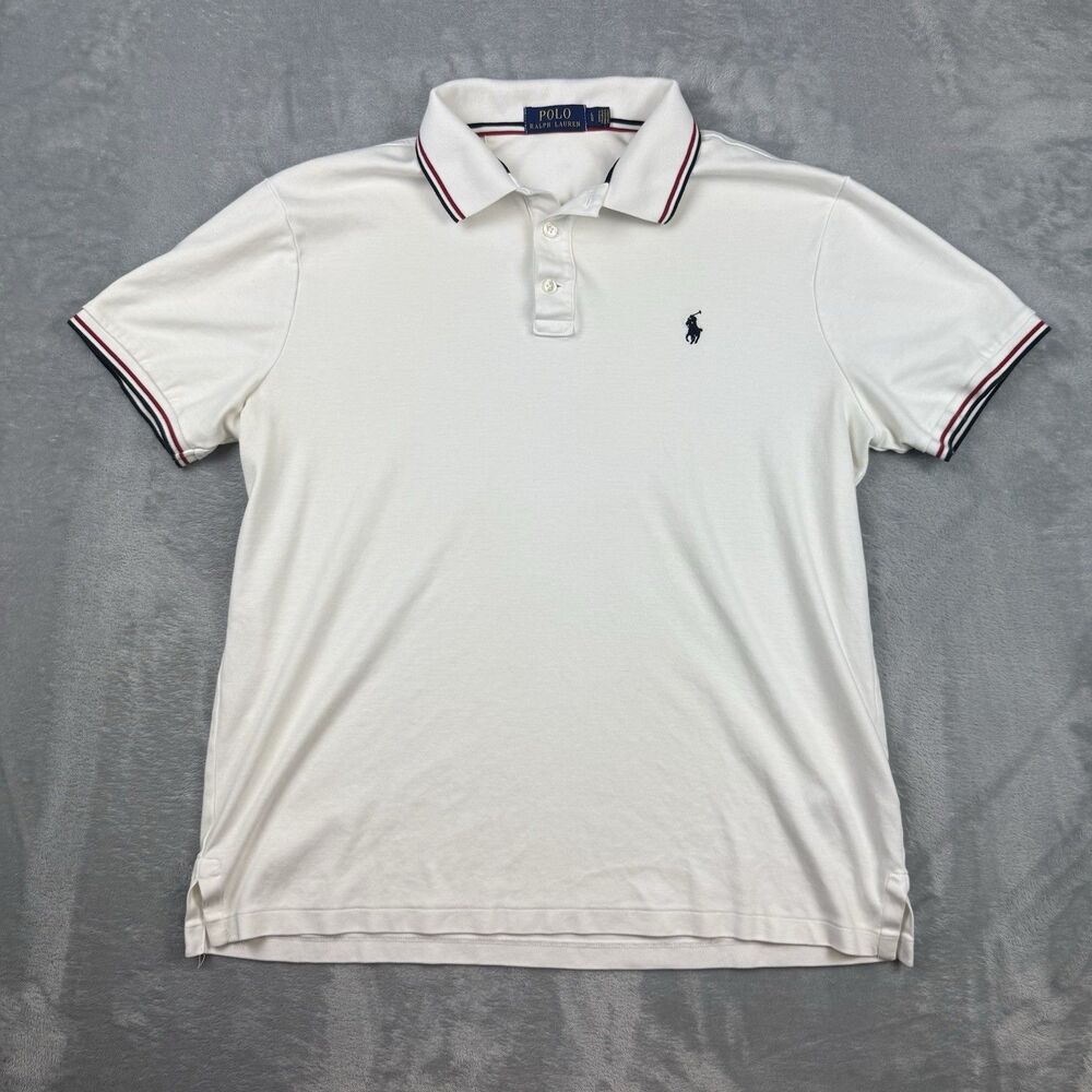 Polo Ralph Lauren White Custom Slim Fit Polo Shirt Pony Logo Men’s Large